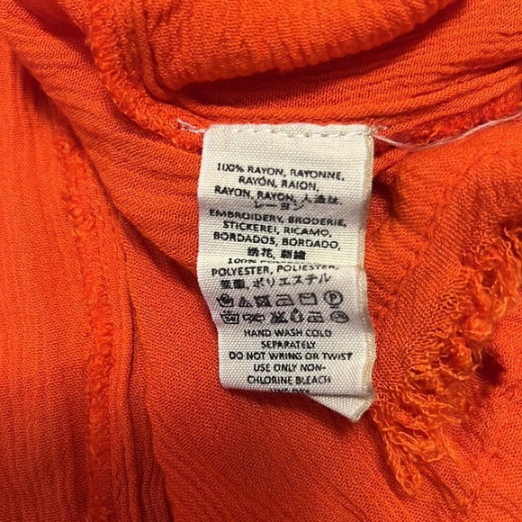 Free People Boho Embroidered Babydoll Tank Top Orange Festival Summer - Picture 9 of 12